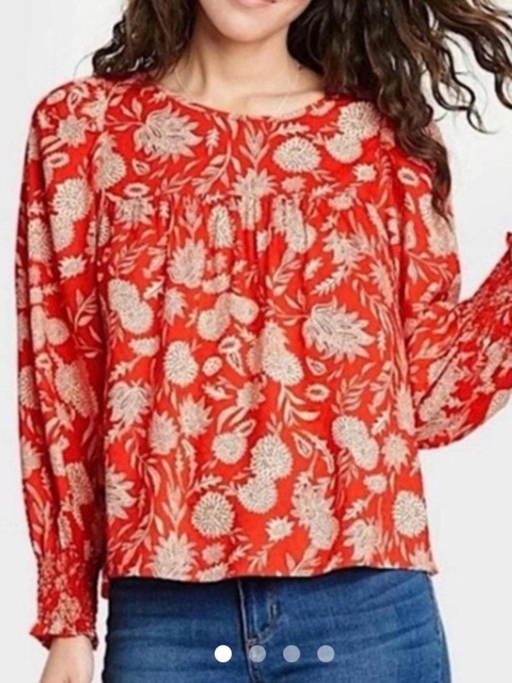 🩷 Universal Thread Orange and White Floral Peasant Blouse size Medium🩷
